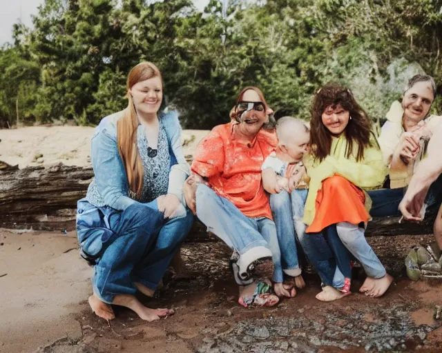 Image similar to happy father, mother, son, daughter, pose portrait on beach, realistic faces