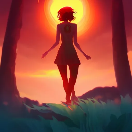 Image similar to jane the flame from lost, island landscape, ambient lighting, 4k, anime key visual, lois van baarle, ilya kuvshinov, rossdraws, artstation