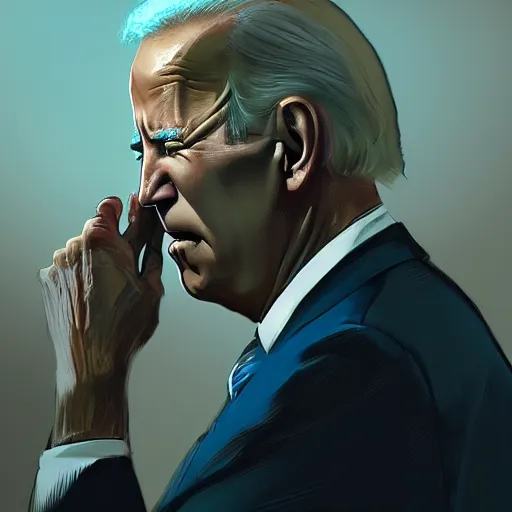 Image similar to joe biden crying, dramatic lighting, cinematic, establishing shot, extremly high detail, photorealistic, cinematic lighting, artstation, style by James Gurney