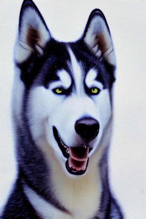 Image similar to portrait painting of a husky wearing a white vest