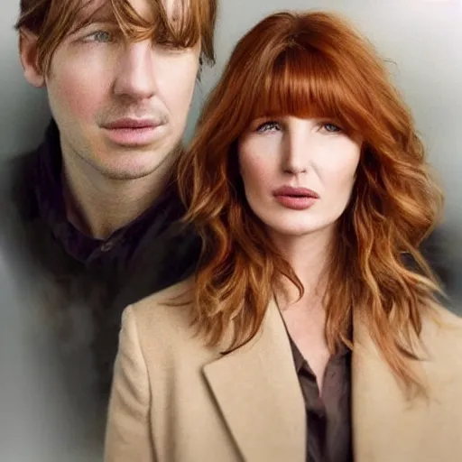 Image similar to award winning portrait of kelly reilly that looks like a young man!!!! bare ears, ( ( short brown hair ) ) and hazel!!! eyes, stubble