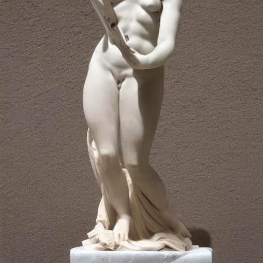 Prompt: greek marble statue of a woman on her phone