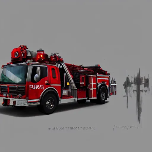 Image similar to future dystopian commercial firetruck, concept art, trending on artstation