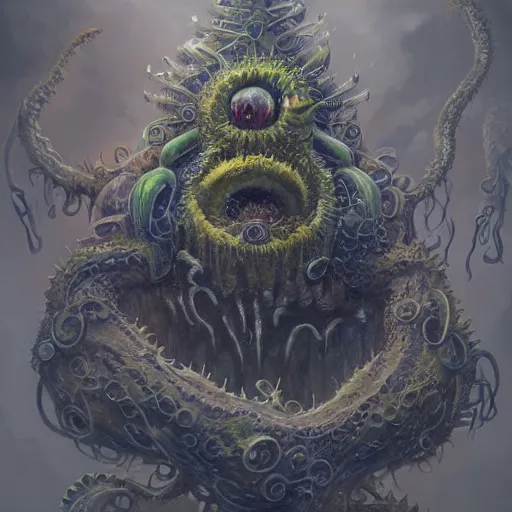 Image similar to portrait of Spongebob as a large Lovecraftian monster, fantasy, intricate, elegant, highly detailed, digital painting, artstation, concept art, smooth, sharp focus, illustration, art by artgerm and greg rutkowski