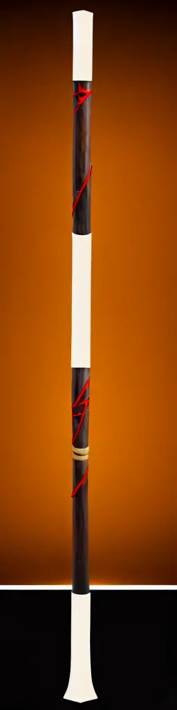 Prompt: picture of a single wooden long straight thin ninja fighting staff, black, weapon, highlight, sci - fi, fantasy, dnd, close shot, bright uniform background, award winning