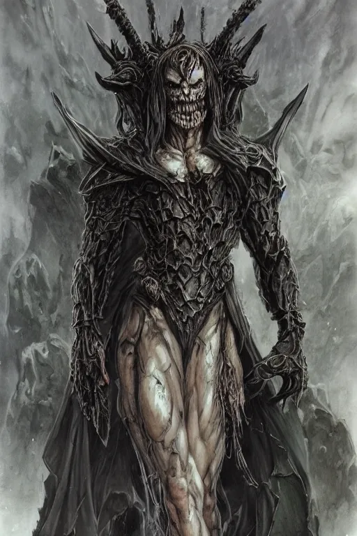 Prompt: portrait of hulking herculean ainz ooal gown undead, from overlord, upper body, fantasy, intricate, elegant, highly detailed, digital painting, artstation, concept art, sharp focus, illustration, art by luis royo, wayne barlowe, kirsi salonen, asya yoranova and alan lee