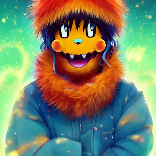 Image similar to suprised anime Portrait of Youppi the Chinese Mascot as a very happy and cute pokemon, highly detailed anime, high evolution, 1993, legendary, smooth, sharp focus, dynamic lighting, intricate, trending on ArtStation, shiny Youppi as suprised pikachu, illustration pokemon, art by WLOP