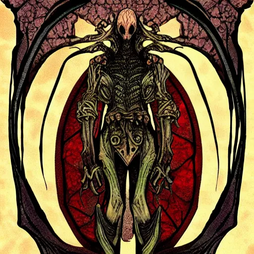 Image similar to undead ilithid mindflayer dracolich, Dungeons & Dragons, Art nouveau, honeycomb background,