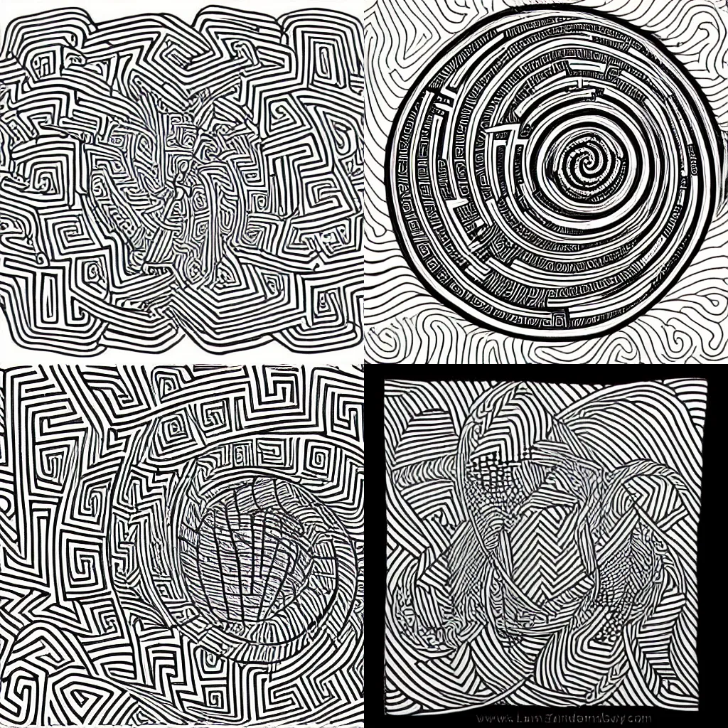 Prompt: line art labyrinth zentangle