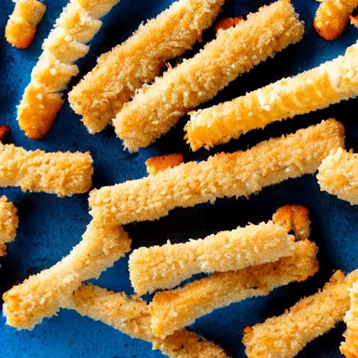 Image similar to cinematic shot of a plate of fish sticks sitting in the middle of a desert, 8k, ultra intricate, ultra detailed, depth of field, epic,