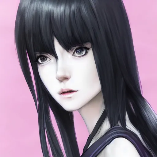 Image similar to heroine, beautiful, sui ishida with black hair, hyperrealistic, highly detailed, 8 k, a real photographic, digital art, character, realistic, full body portrait, artstation