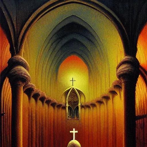 Prompt: a holy snail stands in a cathedral painting by beksinski, barlowe colors. masterpiece painting