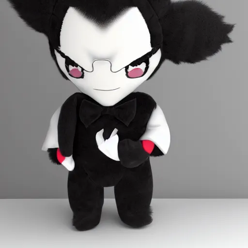 Prompt: cute fumo plush of a dark black and white - haired prankster, anime, vray