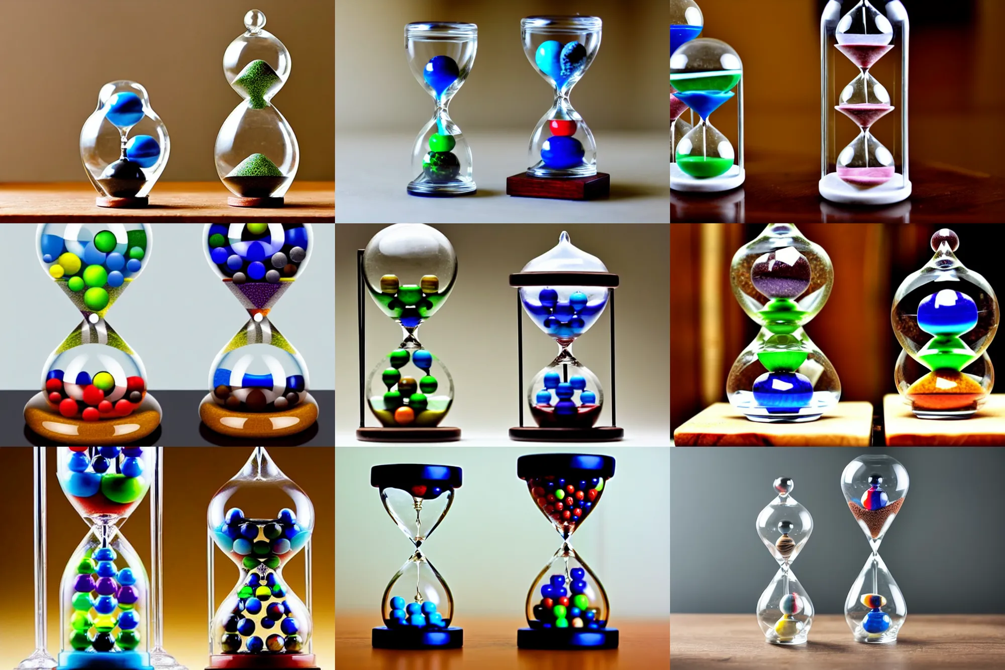 Prompt: An hourglass full of marbles