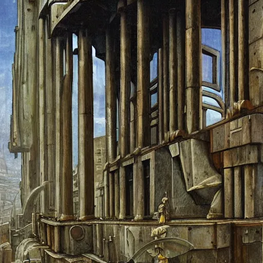 Prompt: painting of a scifi ancient civilzation victorian, brutalist architecture, hr giger