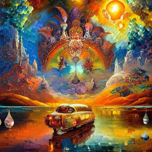 Prompt: visionary art by android jones, james christensen, rob gonsalves, paul lehr, leonid afremov and tim white