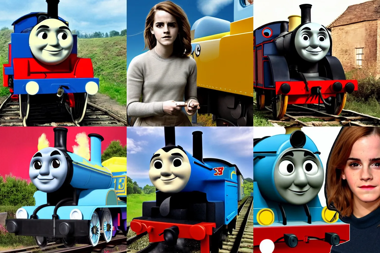 Prompt: Emma Watson as Thomas the tank engine
