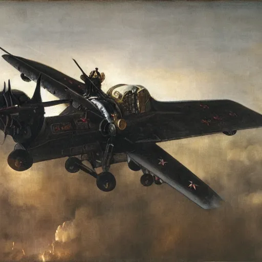 Prompt: flying machines at war, odd lighting matte oil painting by di fate and alan lee and goya