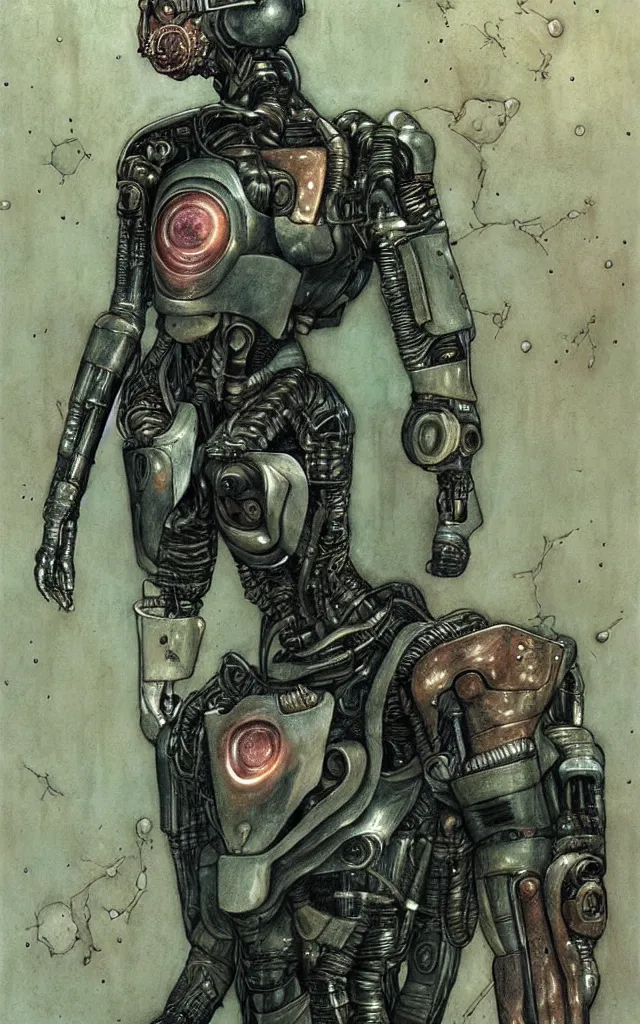 Prompt: futurist cyborg knight, perfect future, award winning art by santiago caruso, iridescent color palatte