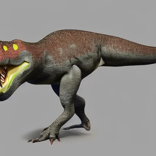 Image similar to trex with mouse teeth and mouse ears, fully body rendering