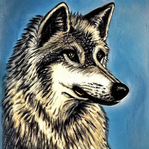 Image similar to retarded wolf portrait, expressionism style