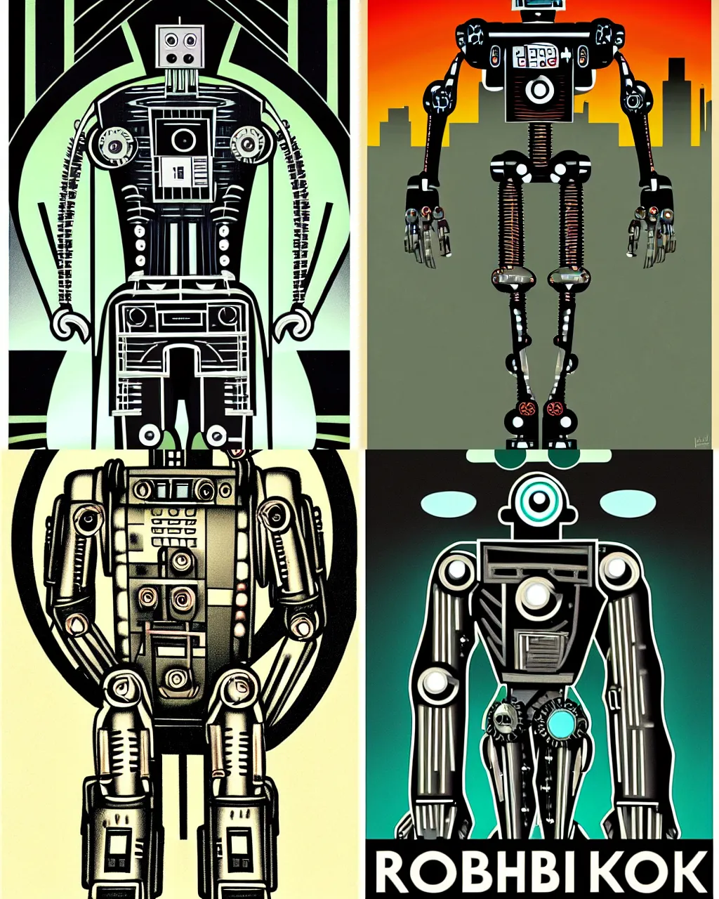 Prompt: robotic Frankenstein cyborg art deco