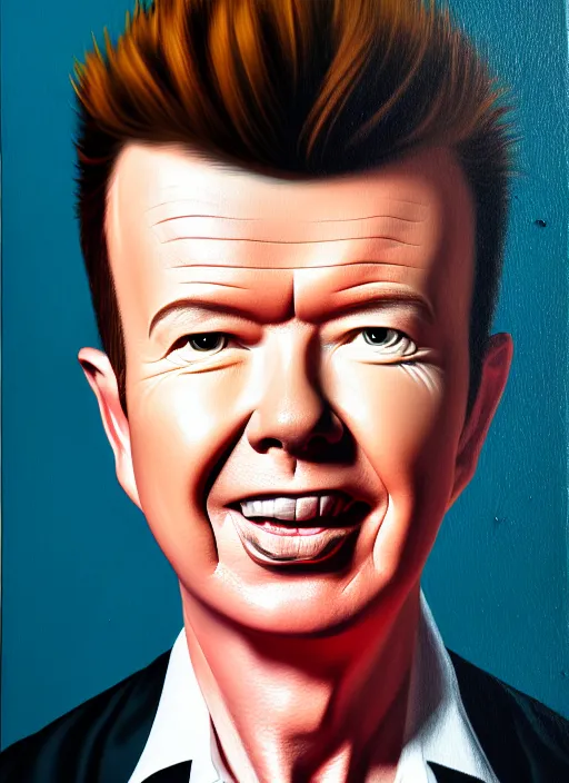Prompt: Rick Astley portrait painted by Chao Teng Zhao, 8K UHD