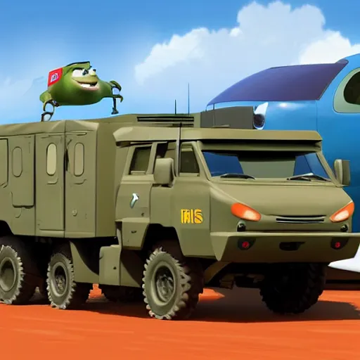 Image similar to HIMARS as Cars Pixar movie, detailed