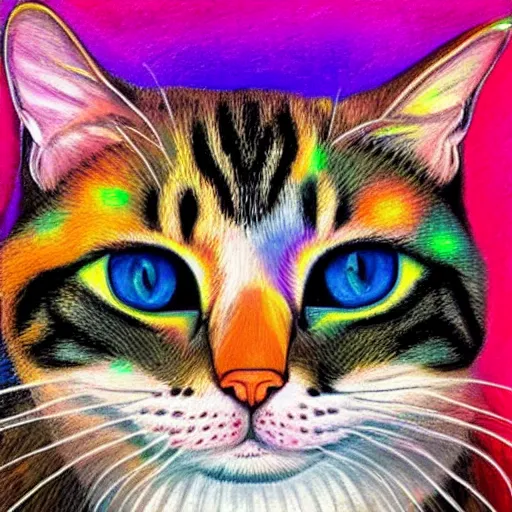 Prompt: Detailed cat portrait, with colored lights from the sides, vibrant colors, warm feeling