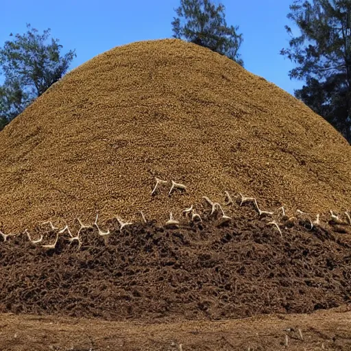 Prompt: a giant anthill in the shape of a school with ants going in and out of it wearing backpacks