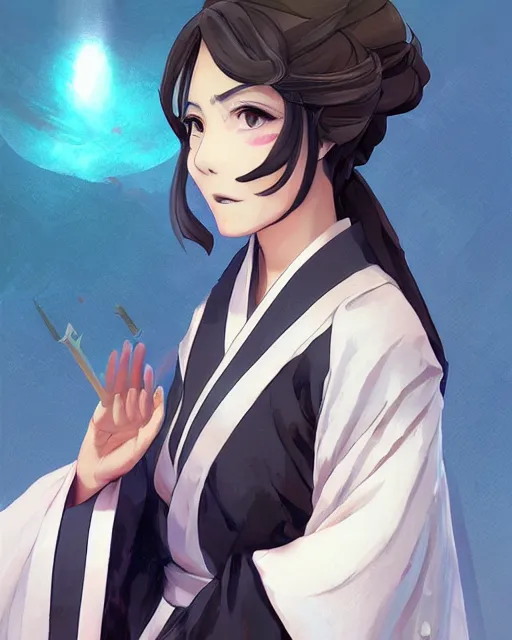 Image similar to An anime portrait of Obama as a beautiful woman wearing a kimono from Skyrim, by Stanley Artgerm Lau, WLOP, Rossdraws, James Jean, Andrei Riabovitchev, Marc Simonetti, and Sakimichan, trending on artstation