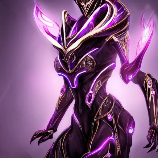 Image similar to highly detailed exquisite fanart, of a beautiful female warframe, but as a robot dragon with glowing purple eyes, shiny silver armor with fuchsia accents, engraved, elegant pose, close-up shot, epic cinematic shot, sharp claws for hands, professional digital art, high end digital art, singular, realistic, DeviantArt, artstation, Furaffinity, 8k HD render