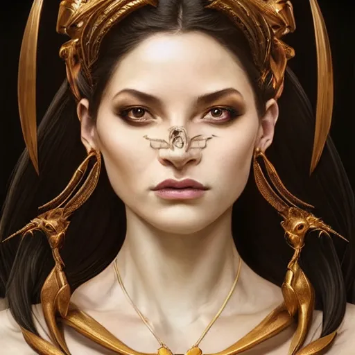 Prompt: perfectly - centered - portrait - photograph of a sinister goddess, the perfect human female specimen, intricate, elegant, super highly detailed, professional digital painting, artstation, concept art, smooth, sharp focus, no blur, no dof, extreme illustration, unreal engine 5, 8 k, art by artgerm and greg rutkowski and alphonse mucha loish and wlop