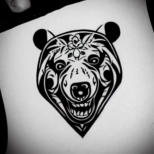 Image similar to tattoo design, stencil, bear, claws below bear