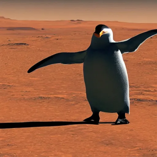 Image similar to giant penguins were spotted on mars