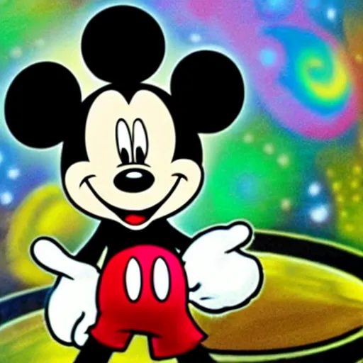 Image similar to mickey mouse having a psychedelic dmt mushroom lsd trip