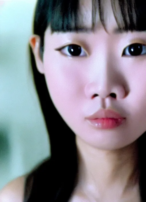 Image similar to a close up portrait film still of a 2 1 year old vietnamese actress from a year nineteen - seventy - two italian giallo film about furbys.