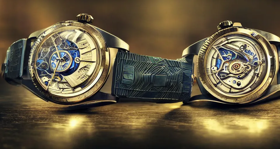 a futuristic steampunk watch lying on a table, high, Stable Diffusion