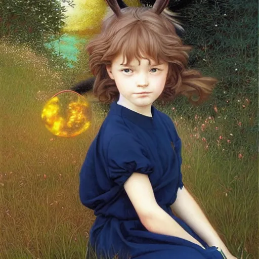 Prompt: Masterpiece portrait of a very young Kiki from Kiki's delivery service drawn by Donato Giancola and Tom Bagshaw face by Artgerm and Edmund Leighton