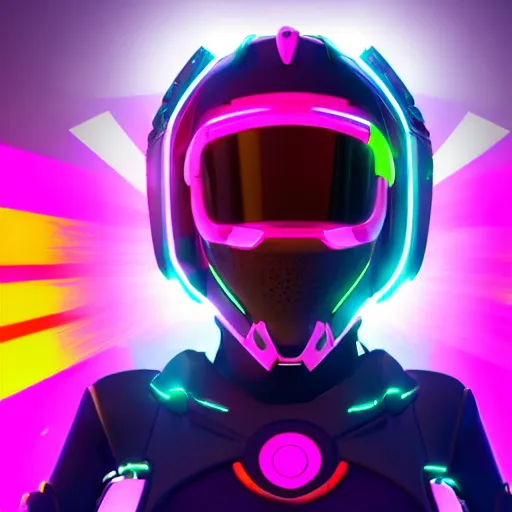 Prompt: futuristic visor, vibrant pink and yellow, neon HUD display, overwatch style