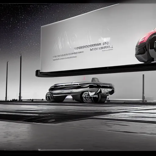 Image similar to sci-fi wall structure logotype and car on the coronation of napoleon painting and digital billboard in the middle, unreal engine 5, keyshot, octane, artstation trending, ultra high detail, ultra realistic, cinematic, 8k, 16k, in style of zaha hadid, in plastic, dark, tilt shift,