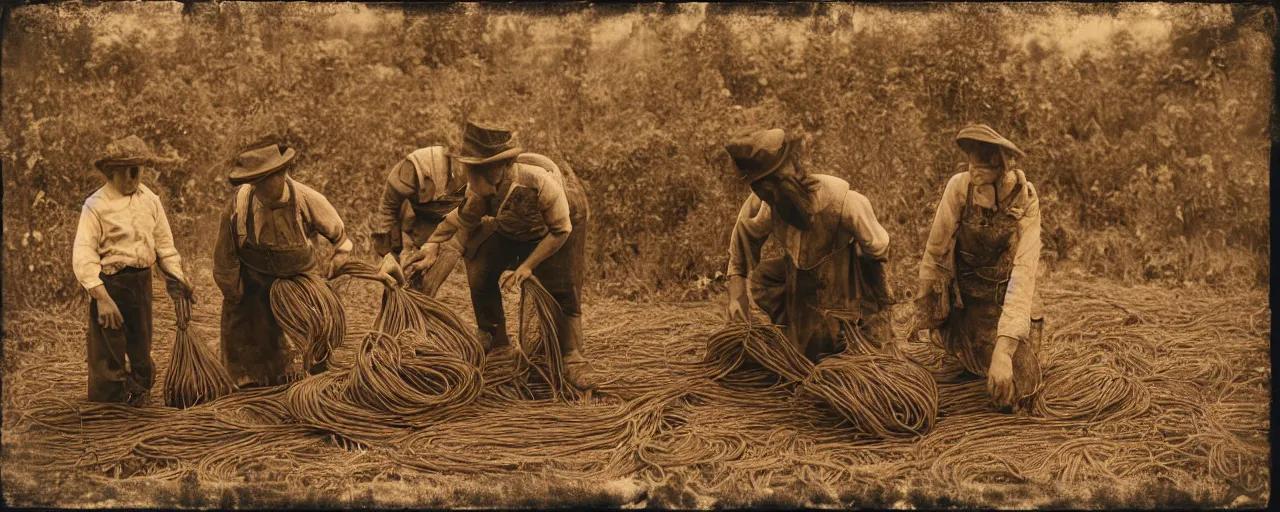 Image similar to harvesting spaghetti during the gold rush, tintype, small details, intricate, sigma 5 0 mm, cinematic lighting, photography, wes anderson, diane arbus, film, kodachrome