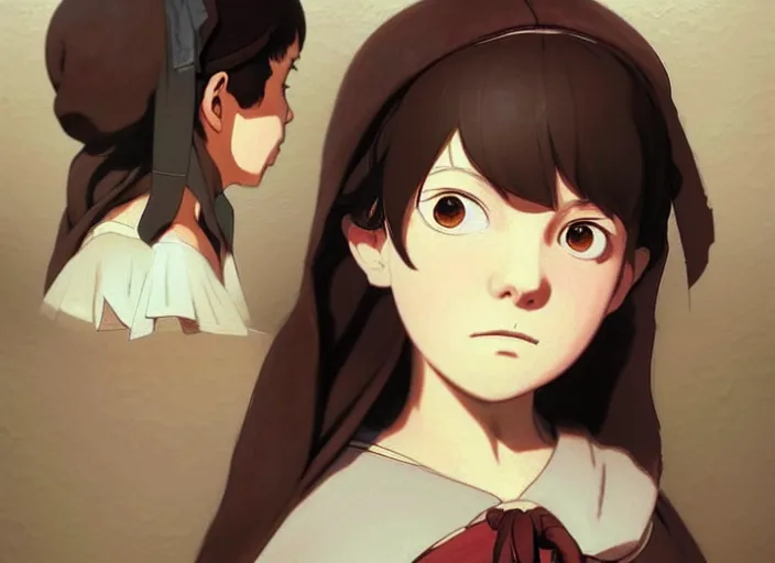 Image similar to 1 8 3 5 florence nightingale as toddler, character face study, faces only, concept art finely detailed perfect art, painted by greg rutkowski makoto shinkai takashi takeuchi studio ghibli, pinterest, cevagraf comics