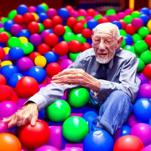 Prompt: old man at futuristic mcdonalds ball pit 4k award winmimg