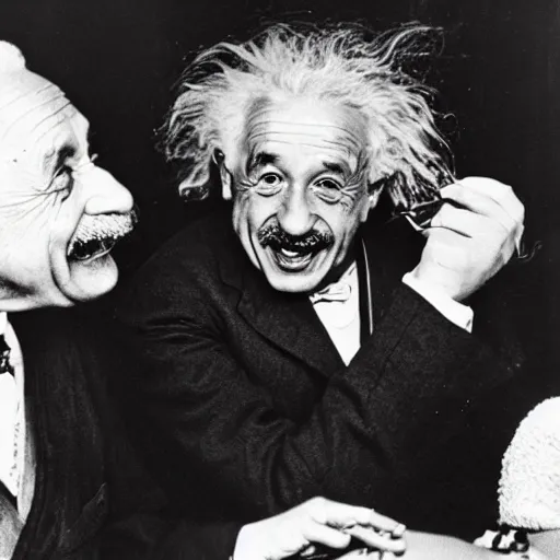 Prompt: Albert Einstein laughing at a baby crab