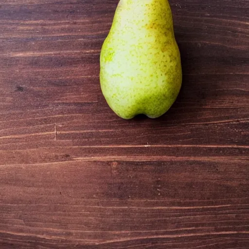 Image similar to a pear sitting on the counter top that is a symbol of capitalism rotting society from the inside out