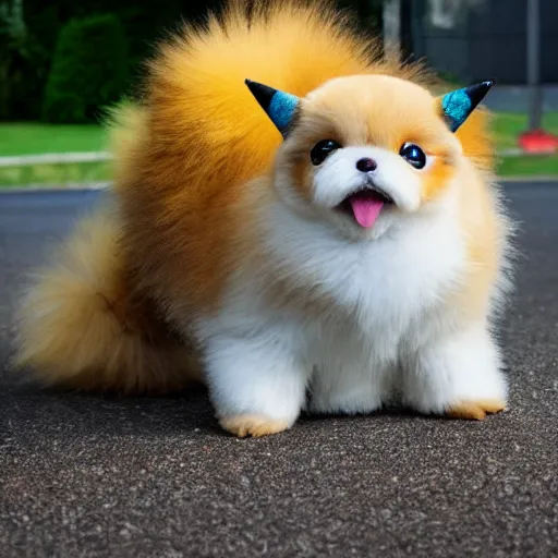 Image similar to real life Pokemon, fluffy, realistic, golden hour, sharp focus