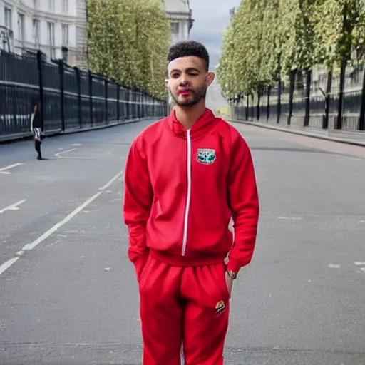 Image similar to skinny mixed race man wearing a tracksuit with trousers that show his pants in london