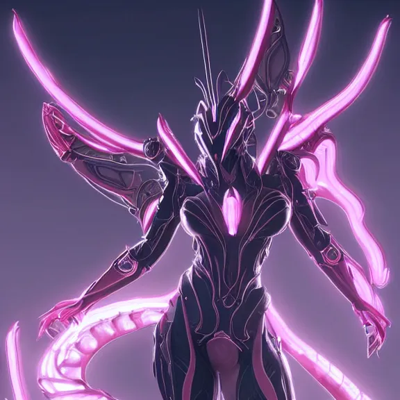 Image similar to highly detailed giantess shot exquisite warframe fanart, looking up at a giant 500 foot tall beautiful stunning saryn prime female warframe, as a stunning anthropomorphic robot female dragon, looming over you, dancing elegantly over you, your view upward between the legs, white sleek armor with glowing fuchsia accents, proportionally accurate, anatomically correct, sharp robot dragon claws, two arms, two legs, camera close to the legs and feet, giantess shot, upward shot, ground view shot, leg and thigh shot, epic low shot, high quality, captura, realistic, professional digital art, high end digital art, furry art, macro art, giantess art, anthro art, DeviantArt, artstation, Furaffinity, 3D realism, 8k HD octane render, epic lighting, depth of field