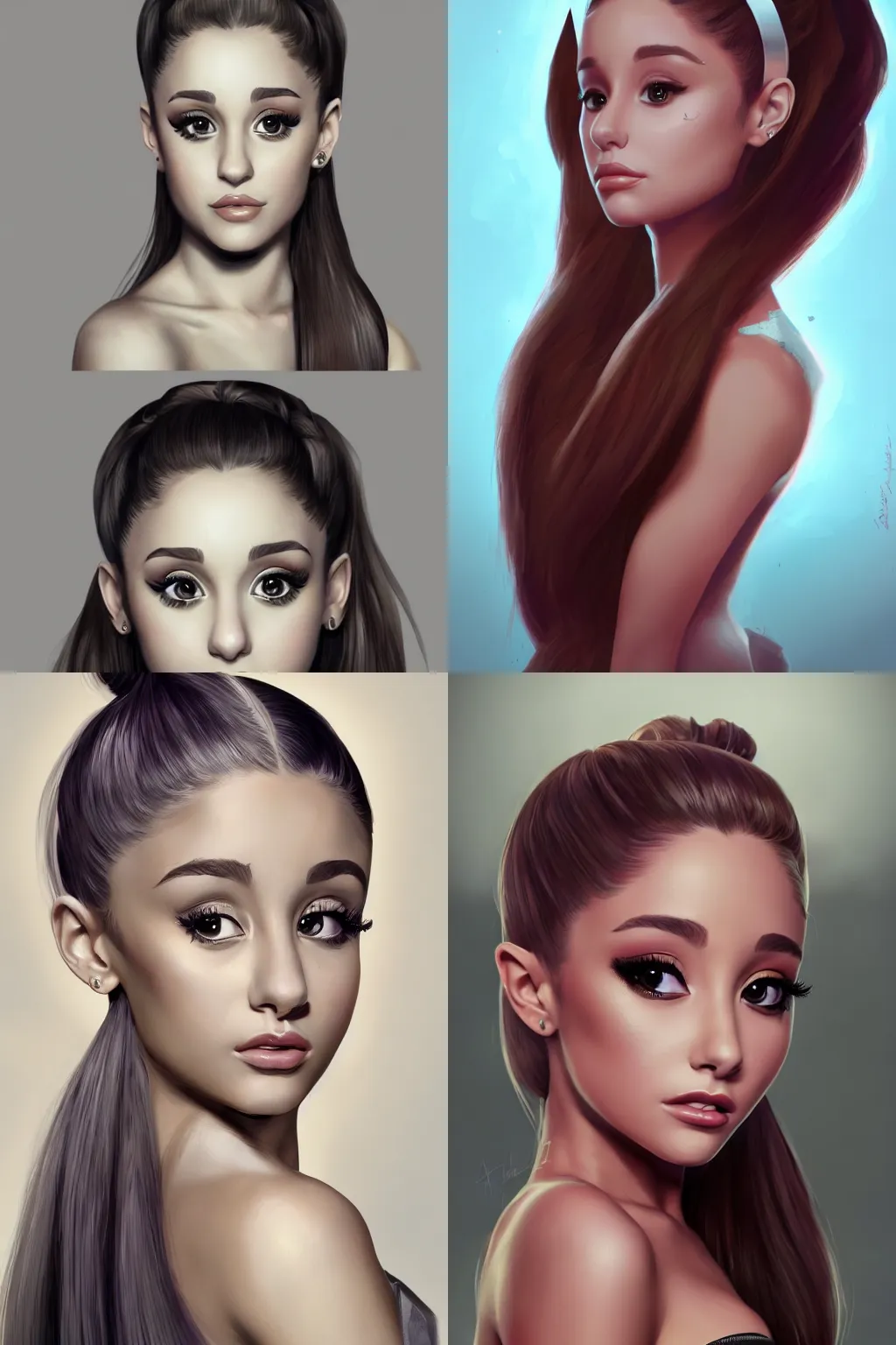 Prompt: portrait of ariana grande, elegant, digital painting, highly detailed, fantasy, artstation, concept art, smooth, sharp focus, illustration,